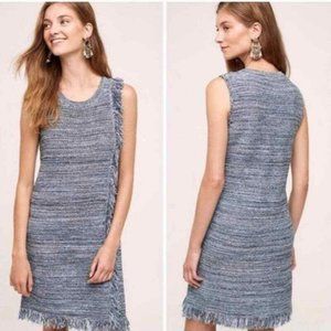 Anthropologie Holding Horses Southwestern Tweed Fringe Sweater Dress Blue Small